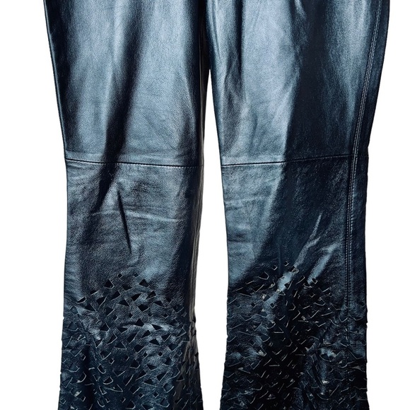 AOC Absence of Color Black Genuine Leather Pants Low Rise Flared Laser Cut 6 - Picture 6 of 15